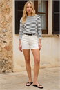 Black Stripe Print Stretch Top, Image 2 of 4