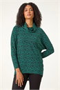 Green Print Relaxed Cowl Neck Tunic Top, Image 1 of 5