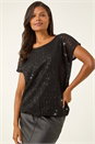 Black Sparkly Sequin Cut Out Top, Image 4 of 5
