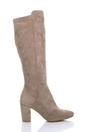 Taupe AJVANI Taupe High Block Heel Stretchy Calf Boots, Image 1 of 5
