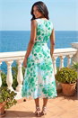 Green Floral Pleated Neck Midi Dress, Image 3 of 4