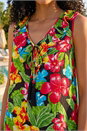Green Floral Print Tie Front Frill Top, Image 4 of 4