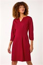 Wine Ponte Stretch Notch Neck Midi Dress, Image 2 of 5
