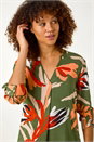 Khaki Abstract Print Pleat Detail Top, Image 1 of 5