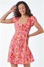 ORANGE Floral Print Button Through Dress, Image 4 of 5