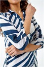 Navy  Linear Print V-Neck Pleat Front Tunic Top, Image 5 of 5