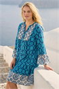 Blue Curve Contrast Print V-Neck Midi Dress, Image 1 of 4