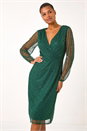 Green Sequin V-Neck Wrap Dress, Image 1 of 6