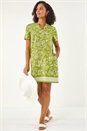 Green Paisley Print Linen Blend Shift Dress, Image 1 of 5