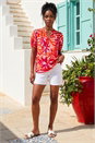 Pink Tropical Pleated V-Neck Top, Image 3 of 4