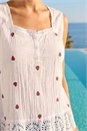 Ivory  Strawberry Embroidered Crinkle Vest Top, Image 4 of 4