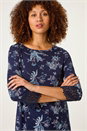 Navy Floral Lace Cuff Stretch Top, Image 1 of 5