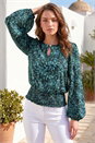 Blue Petite Printed Shirred Band Top, Image 1 of 4