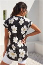 Black Floral Puff Print Stretch Top, Image 3 of 4