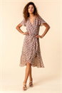 Taupe Polka Dot Frilled Hem Wrap Dress, Image 1 of 4