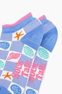 Blue Seashell Checkerboard Bamboo Trainer Socks, Image 2 of 4