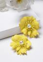 Yellow Floral Pearl Stud Earrings In Light Pink, Image 2 of 5