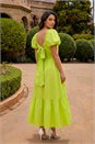 Lime Dusk Pleated Puff Midi Dress, Image 3 of 4