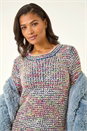 Blue Fluffy Striped Curve Hem Jumper, Image 1 of 5