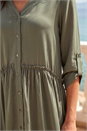 Khaki Satin Drop Waist Smock Dress , Image 4 of 4