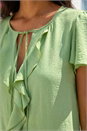 Mint Frilled Sleeve Tie Front Top, Image 4 of 4