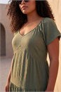 Khaki Curve Pebble Crepe Tiered Midi Dress, Image 4 of 4