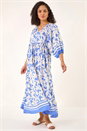 Blue Floral Print V-Neck Maxi Dress , Image 3 of 5