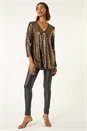Gold Metallic Animal Print Tunic Top, Image 2 of 5