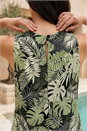 Green Petite Leaf Print Stretch A-Line Dress, Image 4 of 4