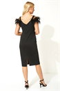Black Feather Embellished Fitted Dress, Image 2 of 5