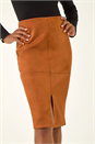 Tan Faux Suede Pencil Stretch Skirt, Image 1 of 5