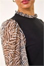 Natural  Contrast Animal Print Mesh Stretch Top, Image 5 of 5