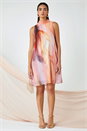 Peach LIMITED Printed High Neck Chiffon Shift Dress, Image 1 of 5