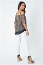 Brown Cold Shoulder Animal Print Chiffon Top, Image 3 of 5