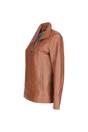 Tan Casual Leather Jacket with Classic Collar, Image 3 of 5