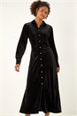 Black Dusk Velvet Button Midi Shirt Dress, Image 5 of 6