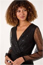 Black Sequin V-Neck Wrap Dress, Image 4 of 5