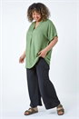 Khaki Curve Longline V-Neck Top, Image 1 of 5
