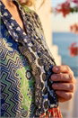 Blue Patchwork Print V-Neck Tiered Dress, Image 4 of 4