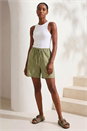 Khaki Petite Stripe Drawstring Shorts, Image 1 of 4
