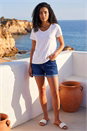 Ivory  Cotton Embroidery V-Neck T-Shirt, Image 2 of 4