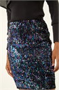 Midnight Blue Sequin Embellished Velour Stretch Skirt, Image 1 of 7
