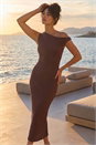 Chocolate Dusk Asymmetric Maxi Stretch Dress, Image 1 of 4