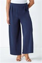 Navy  Curve Wide Leg Pleat Elastic Waist Trousers, Image 4 of 5