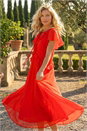 Red Frill Tie Neck Maxi Dress, Image 2 of 4