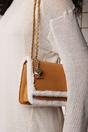 Tan Freesia Top Handle Satchel Borg Trim Tote Bag, Image 7 of 8