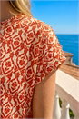 Rust Geo Print Bubble Hem Top, Image 4 of 4