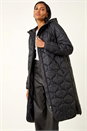 Black Fleece Lined Quilted Hooded Coat, Image 2 of 6