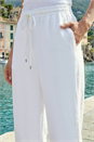 White Petite Wide Leg Linen Blend Trouser, Image 4 of 4