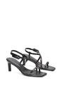 Black XY LONDON Black 'Gabriella' Square Toe Mid Stiletto Heel Sandals With Adjustable Strap, Image 4 of 5